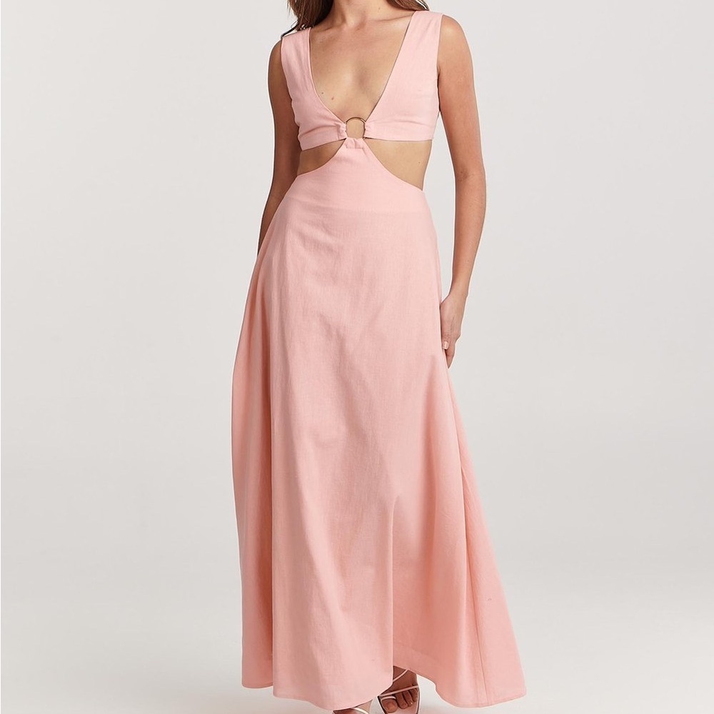 Charlie Holiday NWT Addison Maxi Dress Pink Punch Linen Blend Cutout Womenโs 4,S